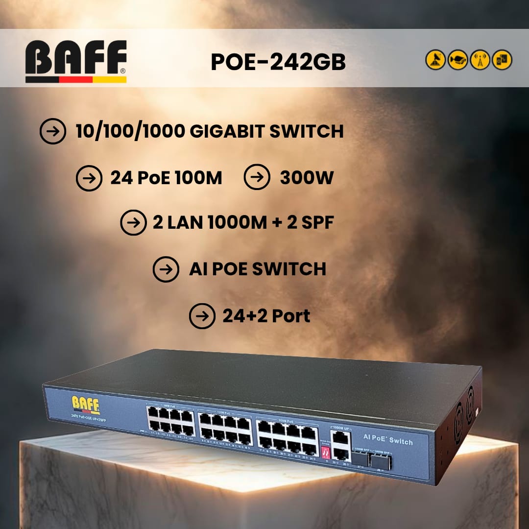 BAFF POE-242GB 24+2 Port Gigabit AI PoE Switch (300W)
